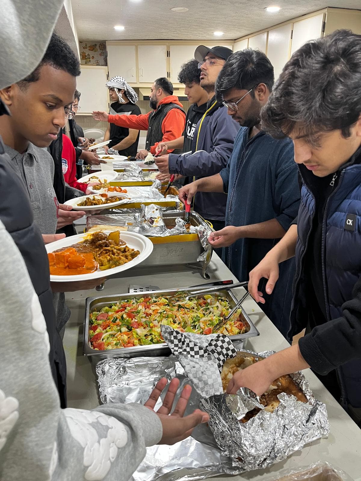 Iftar buffet line at the masjid