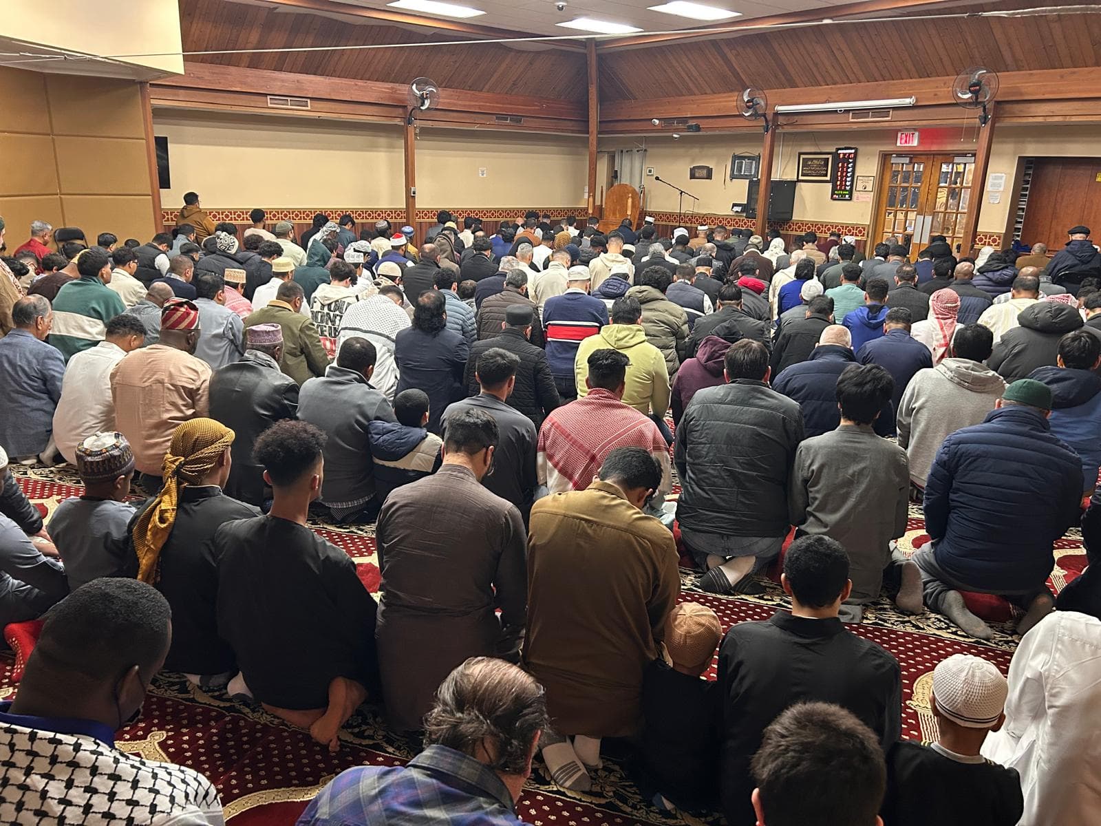 Congregation in prayer at the masjid during Ramadan